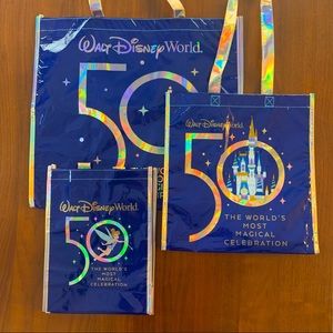 Disney Parks WDW 50th Anniversary Celebration Reusable Totes Set of 3 NWT